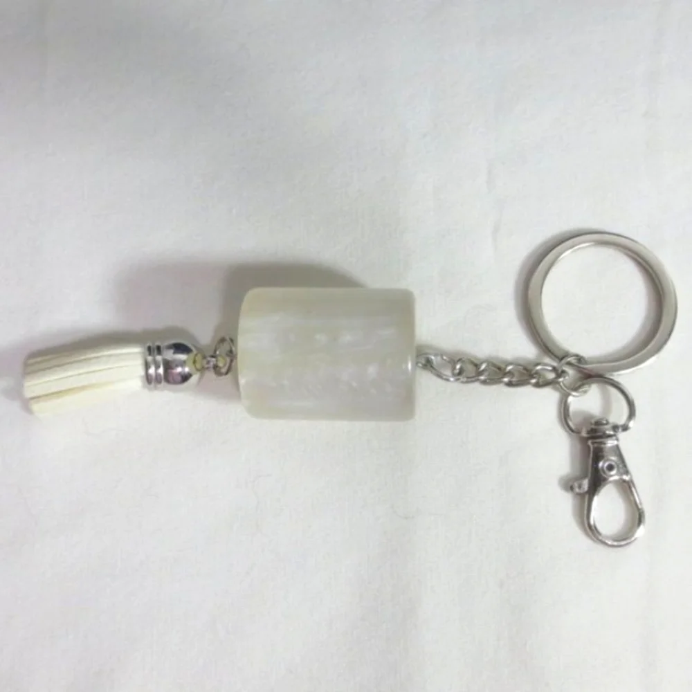 New Handcrafted Keychain Bag Charm White Beaded Boho Leather Tassel Swivel Clip